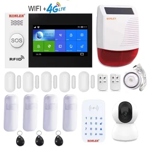 Tuya Smart Alarm System Security Home WIFI 4G GSM Touch Screen Panel Hub Wireless Kit with Camera Solar Siren Motion Door Sensor