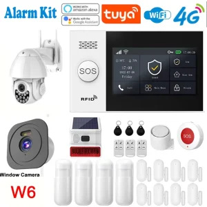 Tuya Smart Anti Theft Alarm System Kit 3MP Outdoor PTZ Window Camera ABS Wi-Fi 433MHZ Door Sensor SOS Button Home Security