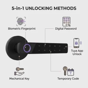 Tuya Smart Door Lock Aluminium Alloy Fingerprint Digital Password with Temporary Key App & Memory Card for Home Security