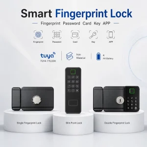 Tuya Smart Double Fingerprint Rim Lock Iron Security Door Lock With APP Control Password Card Key Unlock for Home Use