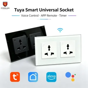 Tuya Smart Double Universal Wall Socket WiFi Smart Life App Remote Control Alexa Google Voice Control Glass Panel Power Outlet