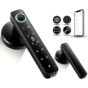 Tuya Smart Life APP Remote Unlock Five Unlocking Digital Fingerprint Smart Door Lock OLED Wi Fi Electronic Password Smart Lock