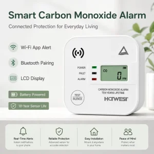 Tuya Smart Life WiFi CO Alarm Battery Powered Carbon Monoxide Detector with 10 Year Sensor Life