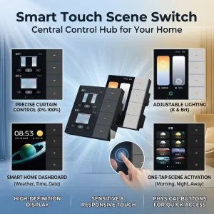 Tuya Smart Touch Scene Switch with Physical Buttons Central Control for Lights Curtains & Scenes