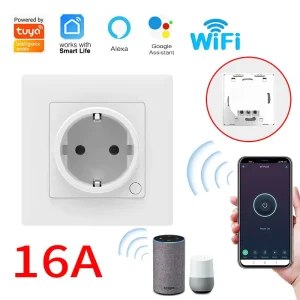 Tuya Smart Wall Socket WiFi EU Plug With Power Monitor Timing Function110V 220V 16A Work With Alice Google Home Alexa
