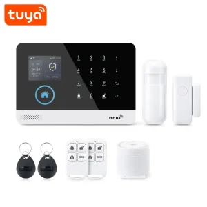 Tuya Smart WiFi 4G EU GSM Burglar Alarm System Touch Screen Wireless Security System Kit with PIR Motion Sensor PST WG103 4GEU