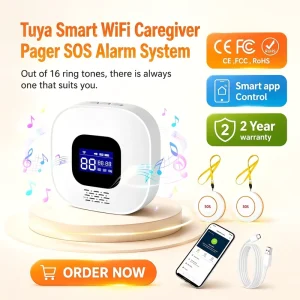 Tuya Smart WiFi Caregiver SOS Emergency Alarm System for Elderly with ABS Material up 70m Range CE FCC RoHS Certified PST CF206