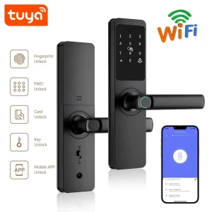 Tuya Smart WiFi Fingerprint Door Lock Aluminum Alloy Electronic Digital Keyless Entry Door Handle Lock for Home Office PST-A1-TY