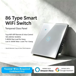 Tuya Smart WiFi Touch Wall Switch Need Neutral Wire AC 100-240V 5-600W Load Scratch Resistant Tempered Glass Home Light Switch