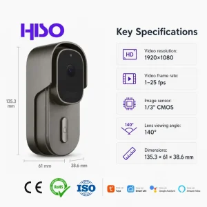 Tuya Smart WiFi Video Doorbell 1080P HD Camera 140° Wide Angle Full Duplex Audio Loiter Detection Smart Doorbell