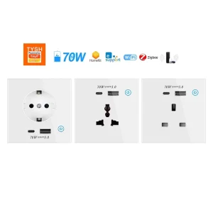 Tuya Smart Wifi zigbee Univercail Socket 70w Fast Charger With Usb Type C Eu us uk Standard Smart Wall Socket