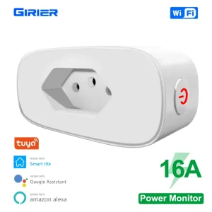 Tuya Socket Supports Alexa & Google Home 16A 100-240V Wide Voltage Energy Metering Brazil Smart WiFi Plug