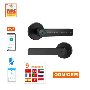 Tuya/TTLock Smart Fingerprint Door Handle Lock App Remote Control Cloud /Wi-Fi Aluminum Alloy Keyless Entry Wood Door