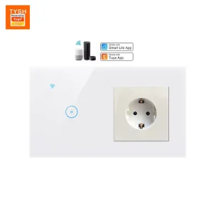 Tuya TYSH Wifi Wireless Smart Life App Remote Wall Socket Uk Electrical Plug Outlet Power Touch Switch