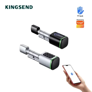Tuya Ttlock Smart Cylinder Lock Cloud WiFi BLE RFID Card Fingerprint Reader Code Key for Zinc Alloy Aluminum Wood Door