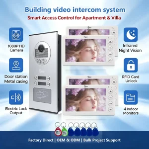 Tuya Video Door Phone Intercom Apartment Access Control System 1v4 Real time Monitoring IP65 Waterproof Motion