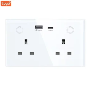 Tuya WIFI Smart 16A BG Wall Socket 147mm Smart Electrical Outlets With USB Type C Wi Fi 2 Gang Power Socket Remote Control