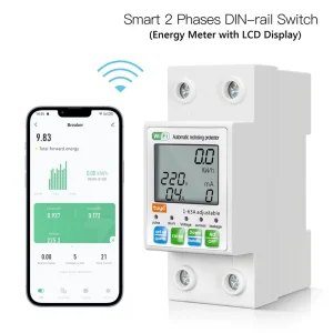 Tuya WiFi 2P Smart Switch Energy Meter 63A Over Under Voltage Leakage Protector Auto Reclose Switch PST WTDZW 63A