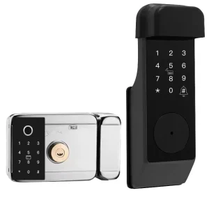 Tuya WiFi Cloud Waterproof Smart Rim Lock Double-Sided Fingerprint IC Card Password App Control Electronic Gate Lock Aluminum