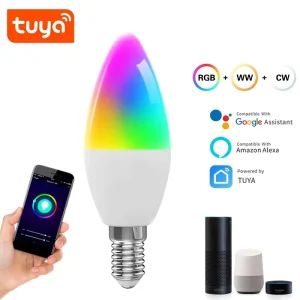Tuya WiFi Smart LED Bulb 5W Modern Candle Lamp, App-Controlled, Alexa and Google Home Voice Control, Smart Ambient Light, PC Material