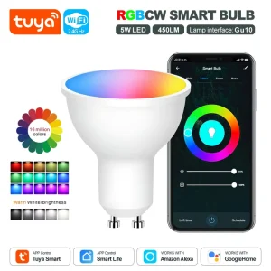 Tuya Smart WiFi LED Bulb GU10 5W Dimmable RGBCW 16 Million Colors Spotlight Compatible with Alexa Smart Home Lighting Systems PST WFGU10