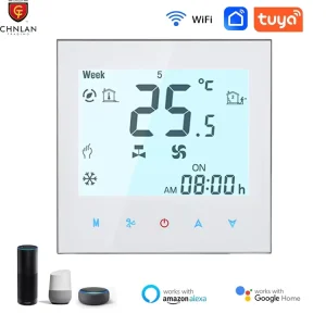Tuya WiFi Smart Central AC Thermostat Controller Touch Screen Digital Room Thermostats Energy Saving Floor Heating System Hotel
