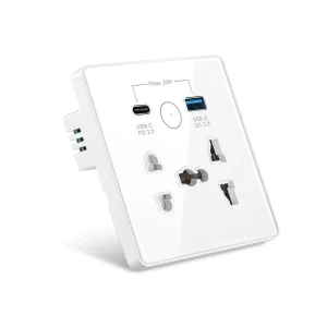Tuya WiFi Smart Control Wall-Mounted IP44 Rated Power Socket with 4 Outlets USB-A & Type-C Ports 13A Made of ABS
