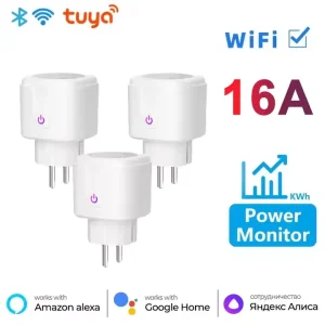 Tuya WiFi Smart Plug 16A 20A EU Smart Socket With Power Monitoring Timing Function Smart Life APP Voice Control Via Alexa Google