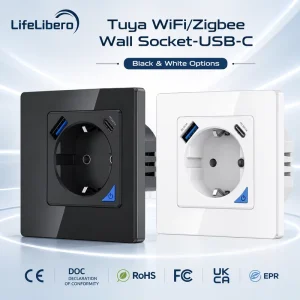 Tuya WiFi Smart Power Plug EU 16A 3500W Wall Socket with USB C Universal Outlets for Home Hotel Automation