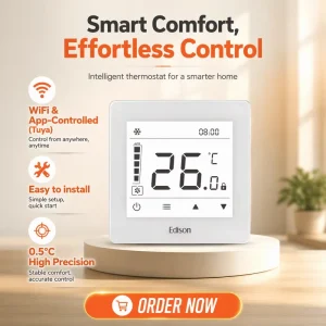 Tuya WiFi Smart Touch Screen Thermostat TX 968 ABS+PC Wall Mounted Energy Saving HVAC Parts Square Minimalist Design FCU School