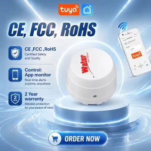 Tuya WiFi Water Leak Sensor with CE FCC RoHS OEM/ODM Manufactuer Floor Ground Smart Flood Alarm Detector PST-SQ400B