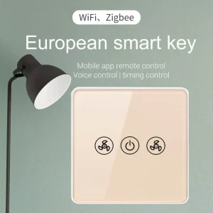 Tuya WiFi Zigbee Smart Fan Light Switch Tempered Glass Panel APP Remote Voice & Timing Control 86 Type EU Standard