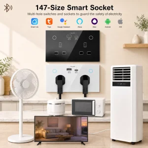 Tuya WiFi Zigbee Smart UK Wall Socket with Energy Monitoring 147 13A 2 Gang USB Type-C Child Lock Work with Alexa