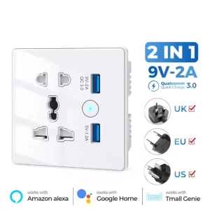 Tuya Wifi Smart Switch with USB Type C Fast Charging Socket Smart Switch Work with Alexa Google Home Yandex Voice Control