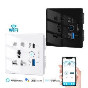 Tuya Wifi Smart Switch with USB Type C Fast Charging Socket Smart Switch Work with Alexa Google Home Yandex Voice Control