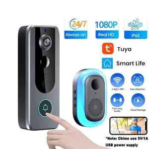 Tuya Wireless Doorbell Camera Bundle with Wi Fi 1080P HD Outdoor Security Intercom App Control & 4000mAh Battery