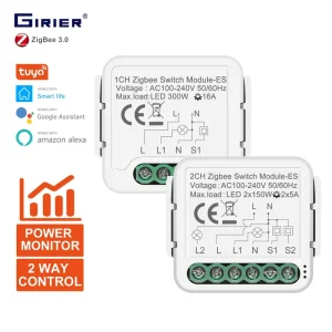 Tuya ZigBee 16A 100-240V Relay Breaker Support 2 Way Control Energy Monitor Smart Switch Module