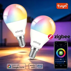 Tuya Zigbee Smart LED Bulb E14 G45 4.9W 470 lm RGBCW Dimmable, Voice Control, Alexa Google, CE ERP, Home Decorative Lighting