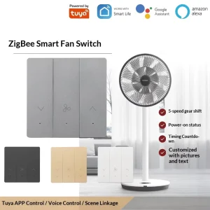Tuya Zigbee Smart Fan Speed Controller 5-Speed Wall Switch Remote Voice Control App Control Fireproof for Indoor Ceiling Fan