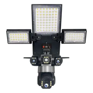 Twin Lamps 40W LED IP65 Solar Street Light PTZ 3 Lens 9MP WiFi 4G Smart Camera App Control Remote Monitoring