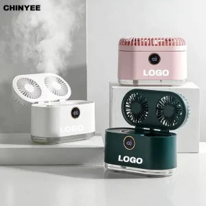 Two-in-one Double-head Spray Fan Mini Household Electric Fan USB Rechargeable Humidifier Mechanical Brushless Motor Plastic