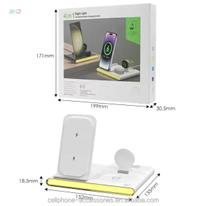 High-Quality 4-in-1 Wireless Charger, Suitable for Office and Travel, Portable Multifunctional Type-C 15W Magnetic Phone Charging Station