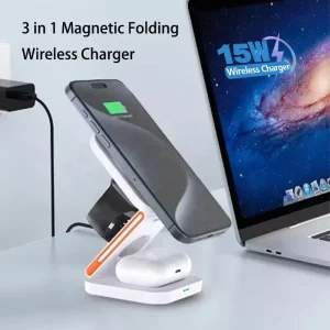 New Technology 3-in-1 Wireless Charger, Type-C, 15W Fast Charging, QC3.0/PD3.1, Magnetic Phone Stand, 9V/2A, 12V/1.5A Input