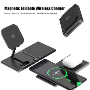 Foldable Magnetic Type-C 4-in-1 Wireless Charger with 15W Fast Charging for Smartwatches and Mobile Phones