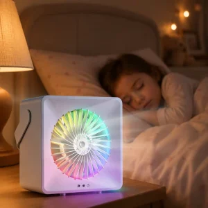 Type C USB Charging Portable Eco Friendly Air Cooling Fan Mist Humidification Ambient Light Rechargeable Handheld Low Noise