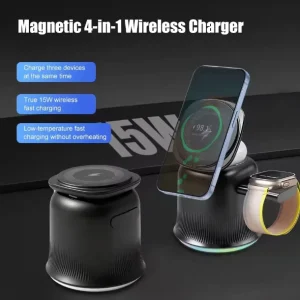 Magnetic Wireless Charger, Type-C Phone Charger, 15W Foldable Charging Stand, 3-in-1 Phone Charging Station
