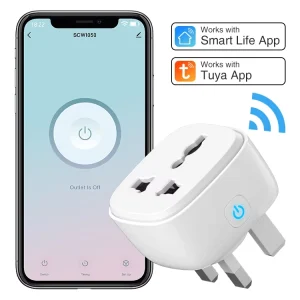 UK EU Tuya Home Wifi Smart Electrical Plug With Socket Wall Socket Alexa Google Plug