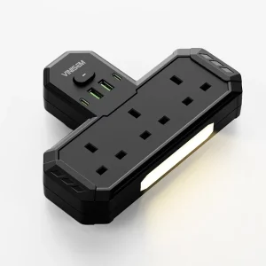 UK Industrial Wall Power Socket Night Light Surge Protector Extension Socket 3 Outlets 2 USB 2 Type C Ports Smart Power Strip