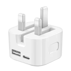 UK Plug 35W PD 3.0 USB C Travel Adapter with OTP for Laptop Smart Watch 16 15 14 13 12 11 and Earphone