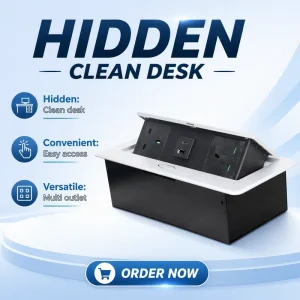 UK Standard Pop-Up Recessed Tabletop Socket USB-A USB-C Ports Fast Charging Power Outlet for Meeting Tables Conference Rooms